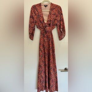Express Animal Print V-Neck Tie Front Cutout Maxi Dress Size XS